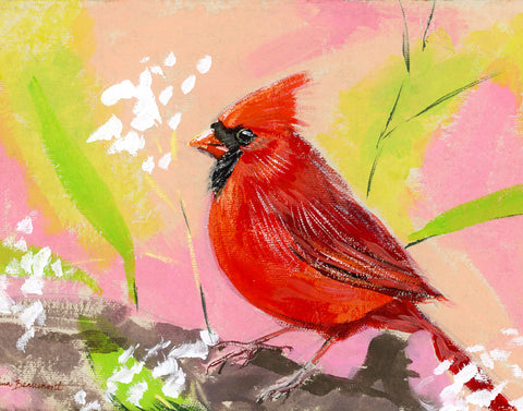 Red Bird Pink Sky Cardinal Print