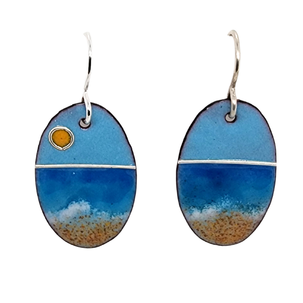 sunrise over a beach enamel earrings