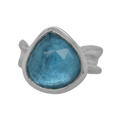 Swiss Blue Topaz Teardrop Ripple Ring