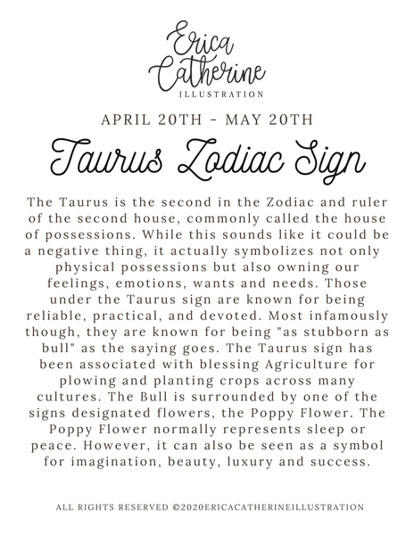 Taurus Zodiac Sign Print by Erica Catherine Gallery 209