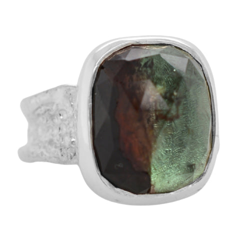 Tourmaline Cushion Ripple Ring