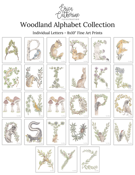 Woodland Alphabet Single Initials