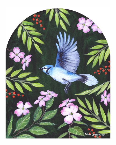 Woodland Blue Jay Original Acrylic Painting