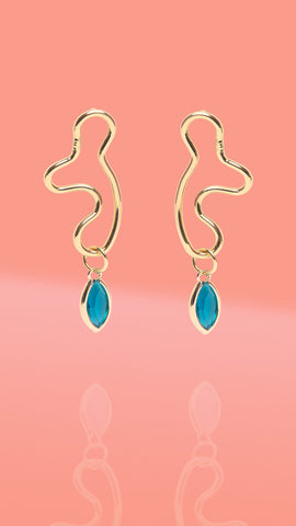 Abstract Wiggle Gold Plated Hoop Blue Glass Charm