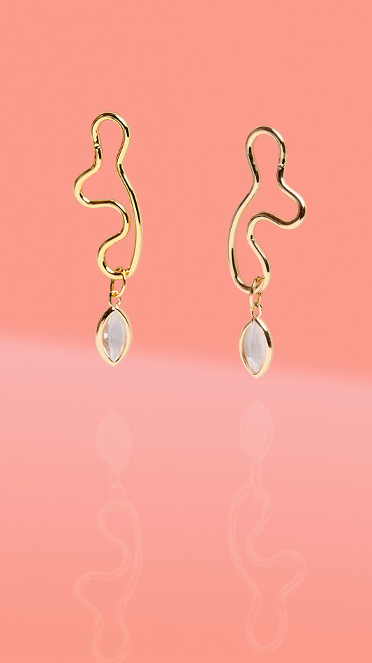 Abstract Wiggle Gold Plated Hoop Clear Glass Charm