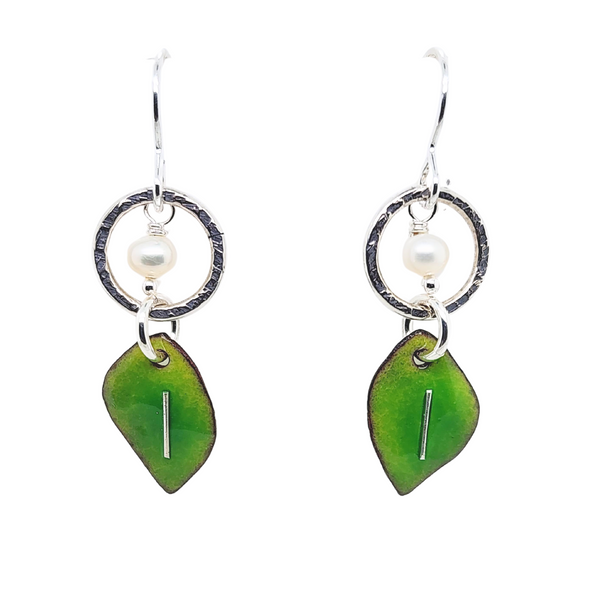 vibrant green leaf earrings