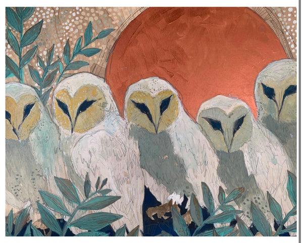 Five Barn Owls Copper Moon