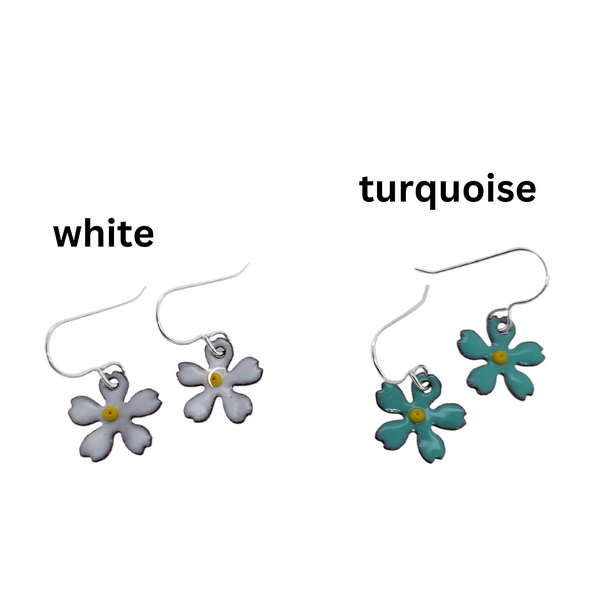 white and turquoise flower earrings