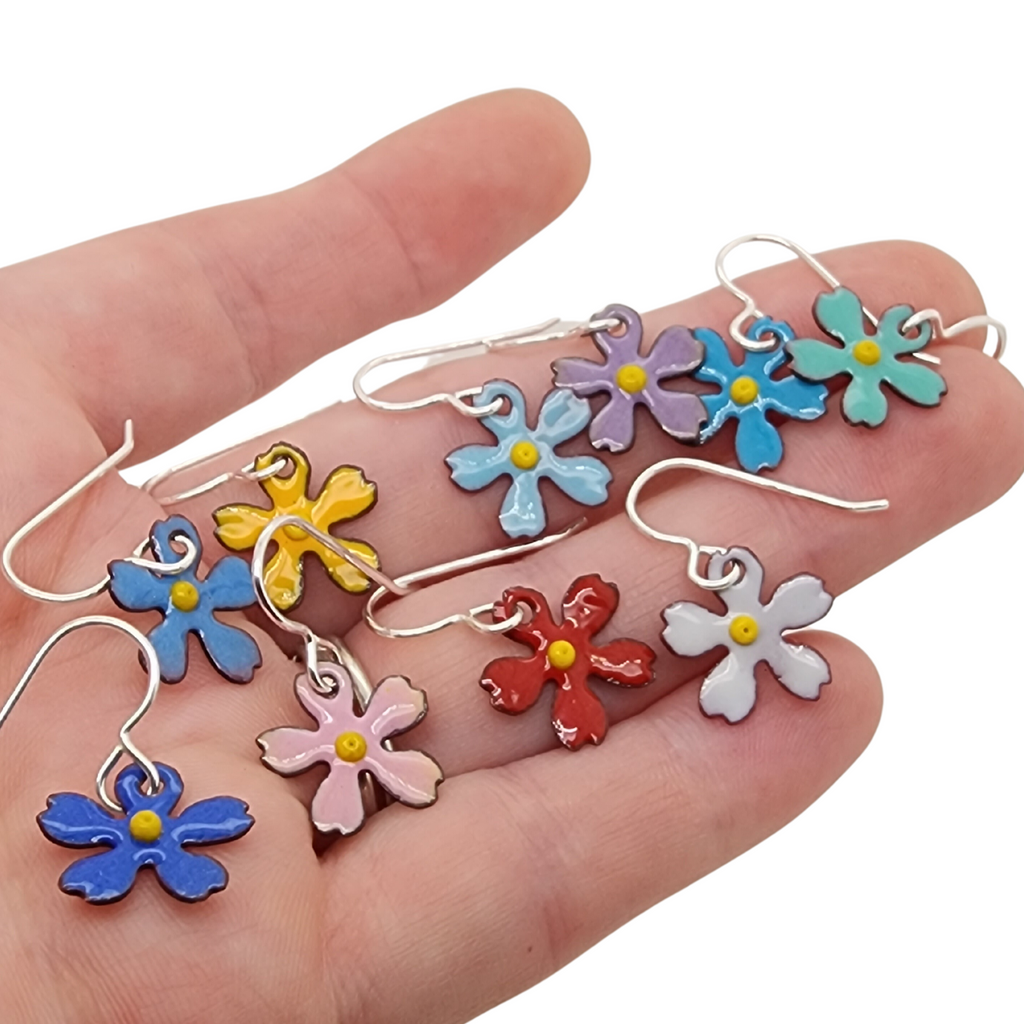 petite enameled flower earrings