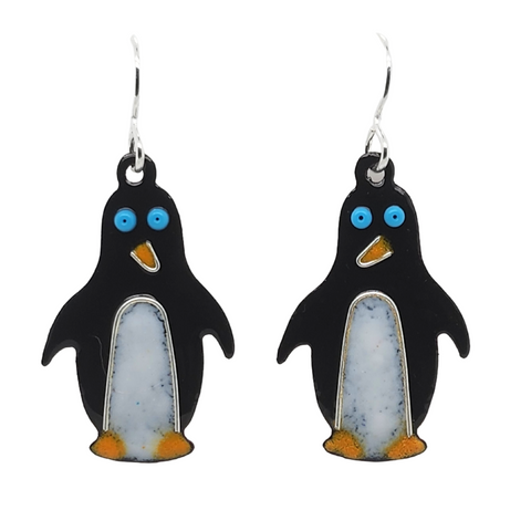 glass enamel penguin earrings