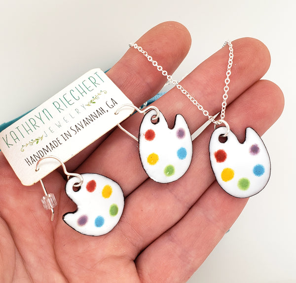 artist palette necklace and earring set