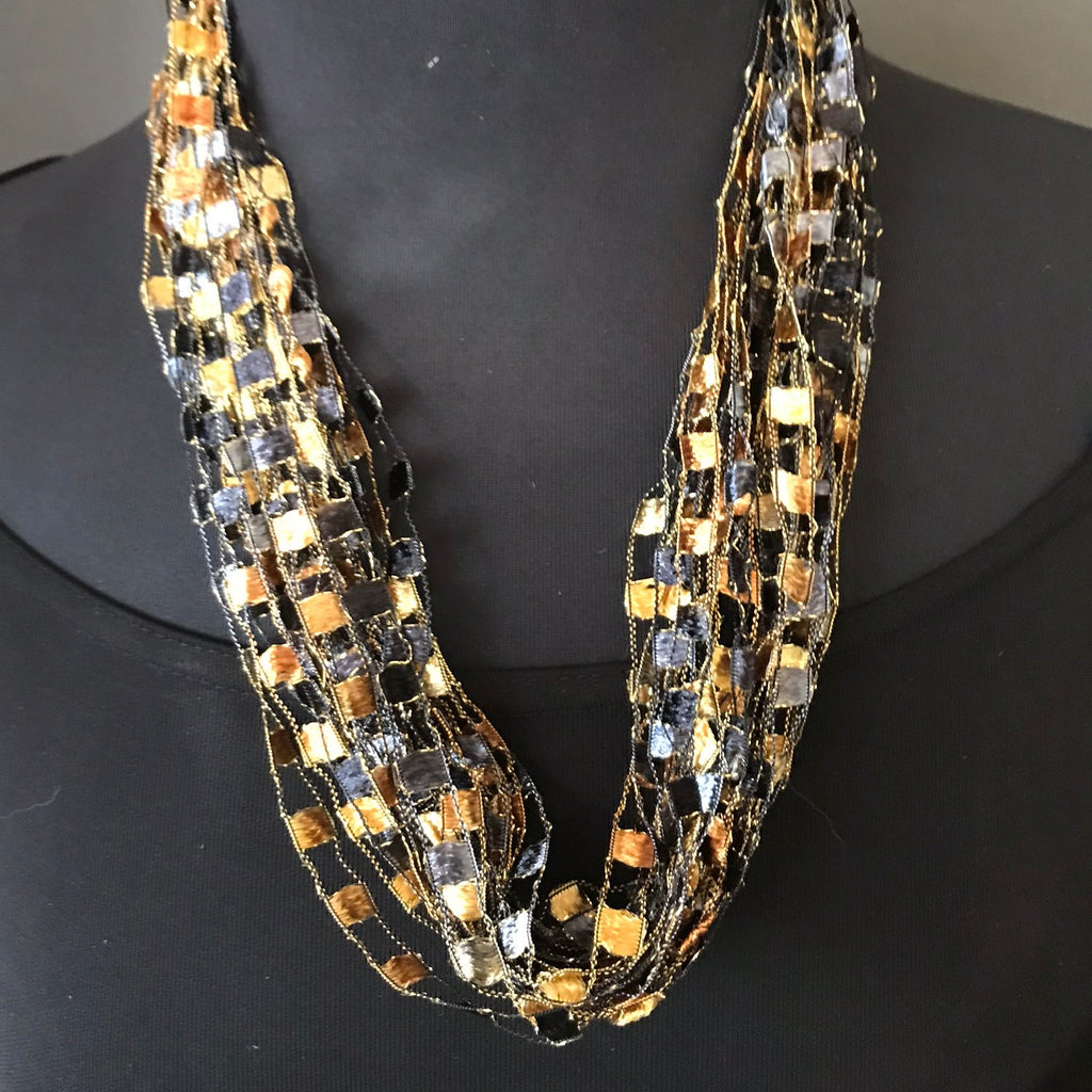 autumn tone ribbon necklace by Gini Steele