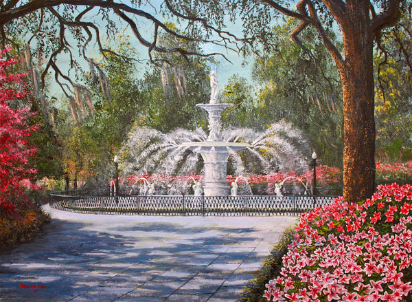 Forsyth Fountain in Savannah GA, painting at Gallery 209
