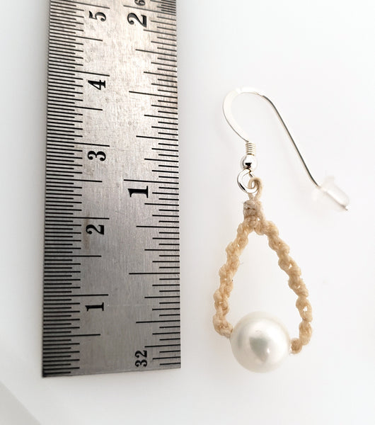 freshwater pearl and linen earrings