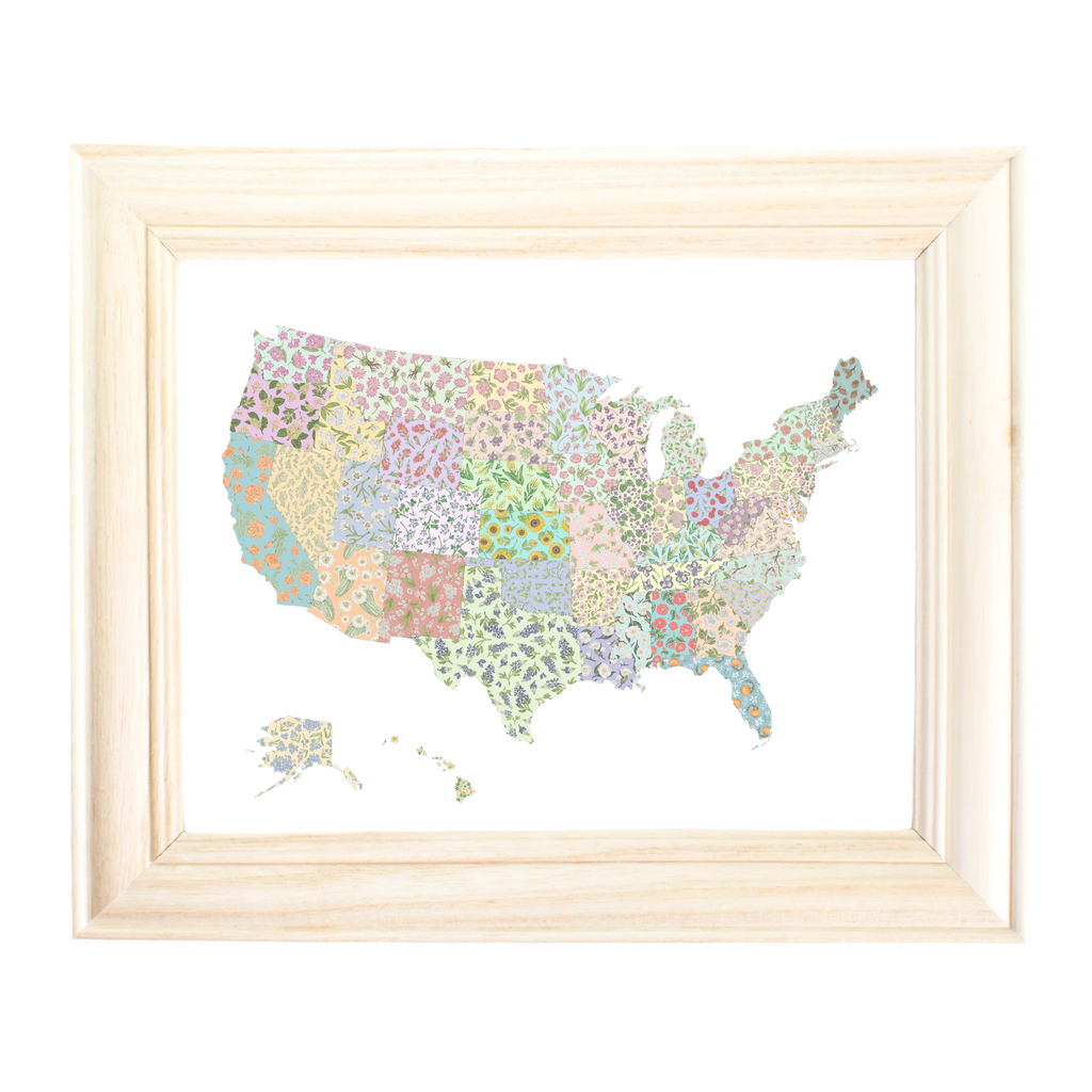 US State Flower Map Art Print by Erica Catherine Gallery 209