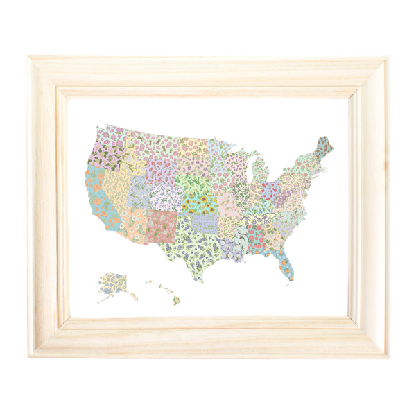 US State Flower Map Art Print by Erica Catherine Gallery 209