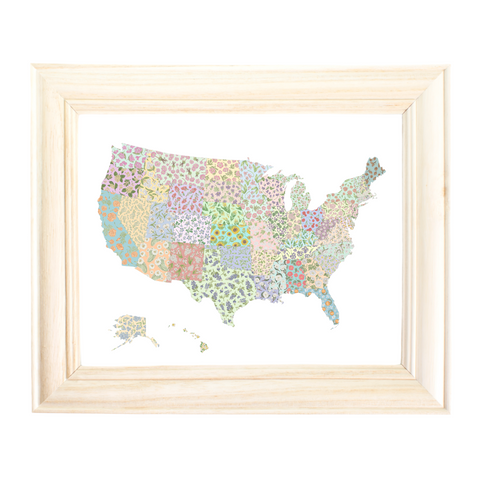 US State Flower Map Art Print by Erica Catherine Gallery 209